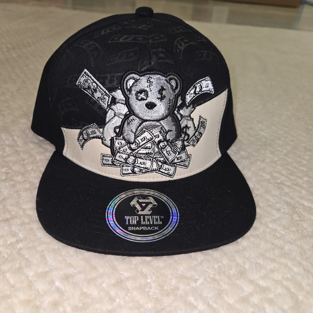 Top Level Snapback Hat/Cap Black.. Self Made Money Bear One Size